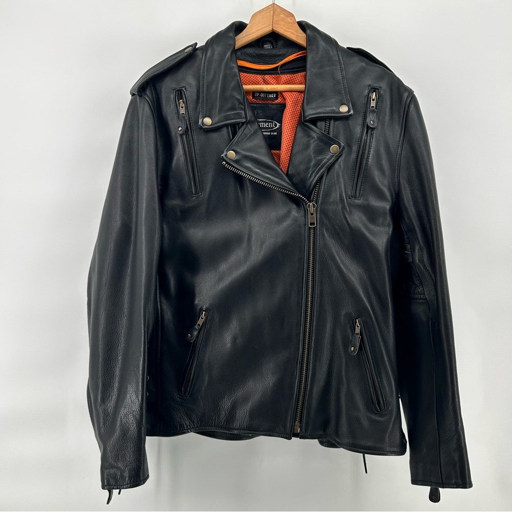 Xelement‎ Heavy Black Leather Biker Jacket Mens 2XL Vtg 90's Side Lace Vented
